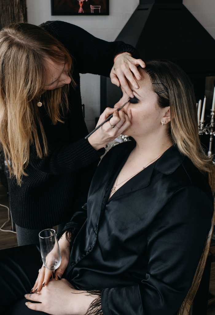 destination bridal hair and makeup artist working in Iceland for a bride wearing editorial makeup
